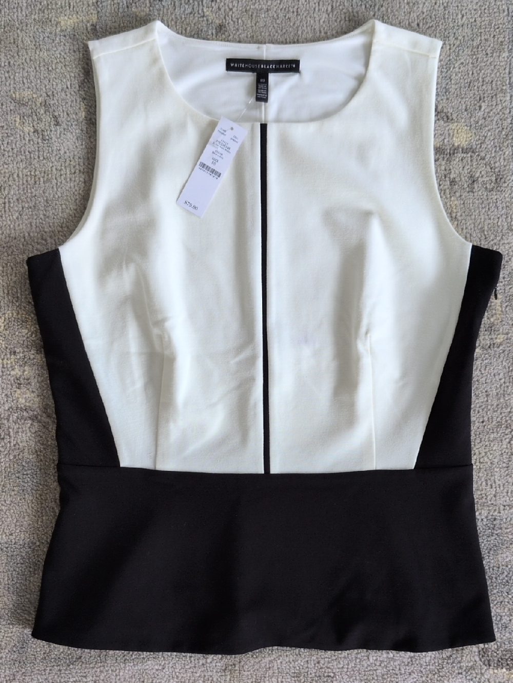 WHBM Black and Ecru Peplum Shell Top
